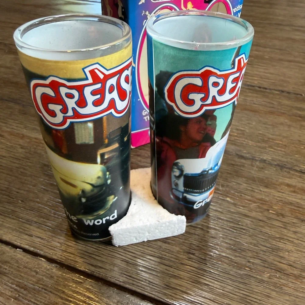 NECA Grease Movie Glassware Set 2002 Paramount Pictures Shot Glass Shooters 2pc